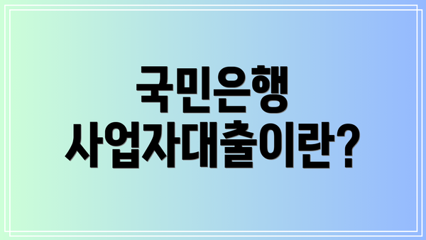 국민은행 사업자대출이란?