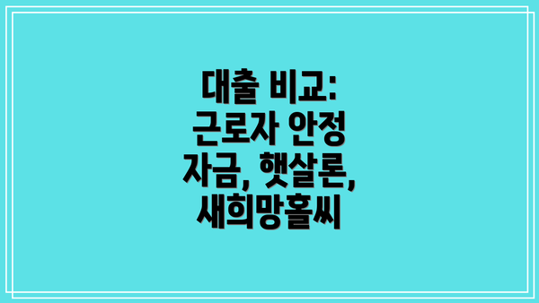 대출 비교: 근로자 안정 자금, 햇살론, 새희망홀씨