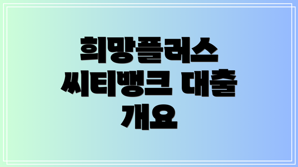 희망플러스 씨티뱅크 대출 개요