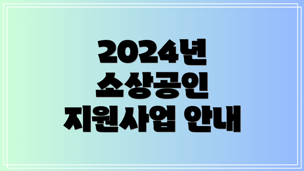 2024년 소상공인 지원사업 안내