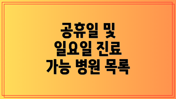 공휴일 및 일요일 진료 가능 병원 목록