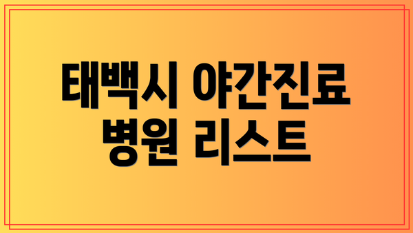 태백시 야간진료 병원 리스트